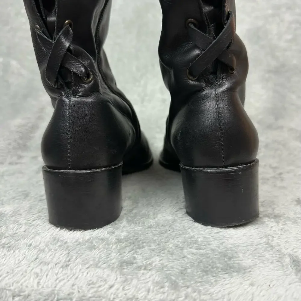 Kooba Made in Italy Over the Knee Boots Women 6‎ Black Lace Up Tassel Leather